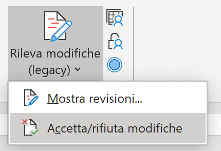 Menu “Accetta/rifiuta modifiche” di Excel