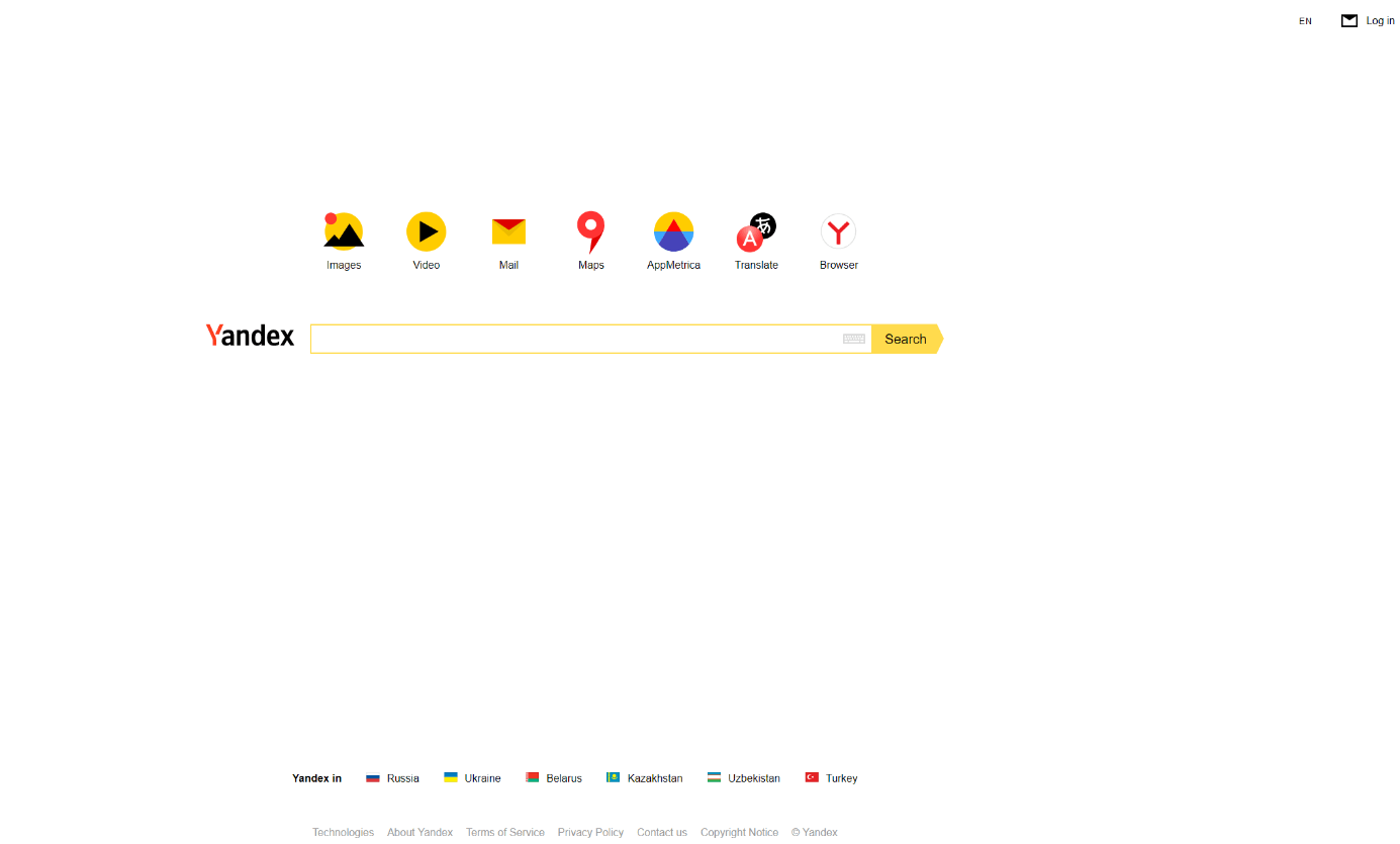 L’interfaccia del motore di ricerca Yandex