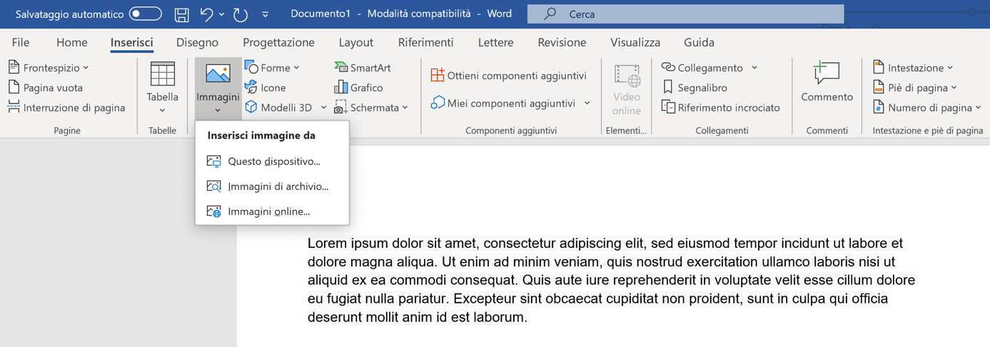 Microsoft Word: inserire l’immagine 