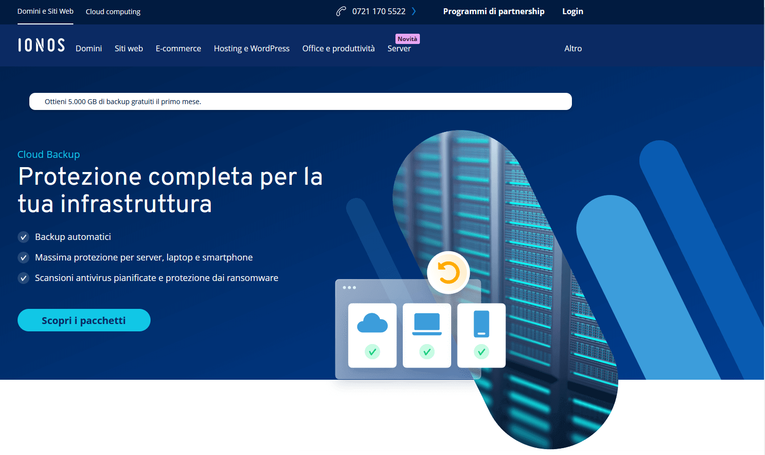 Screenshot del sito di IONOS Cloud Backup