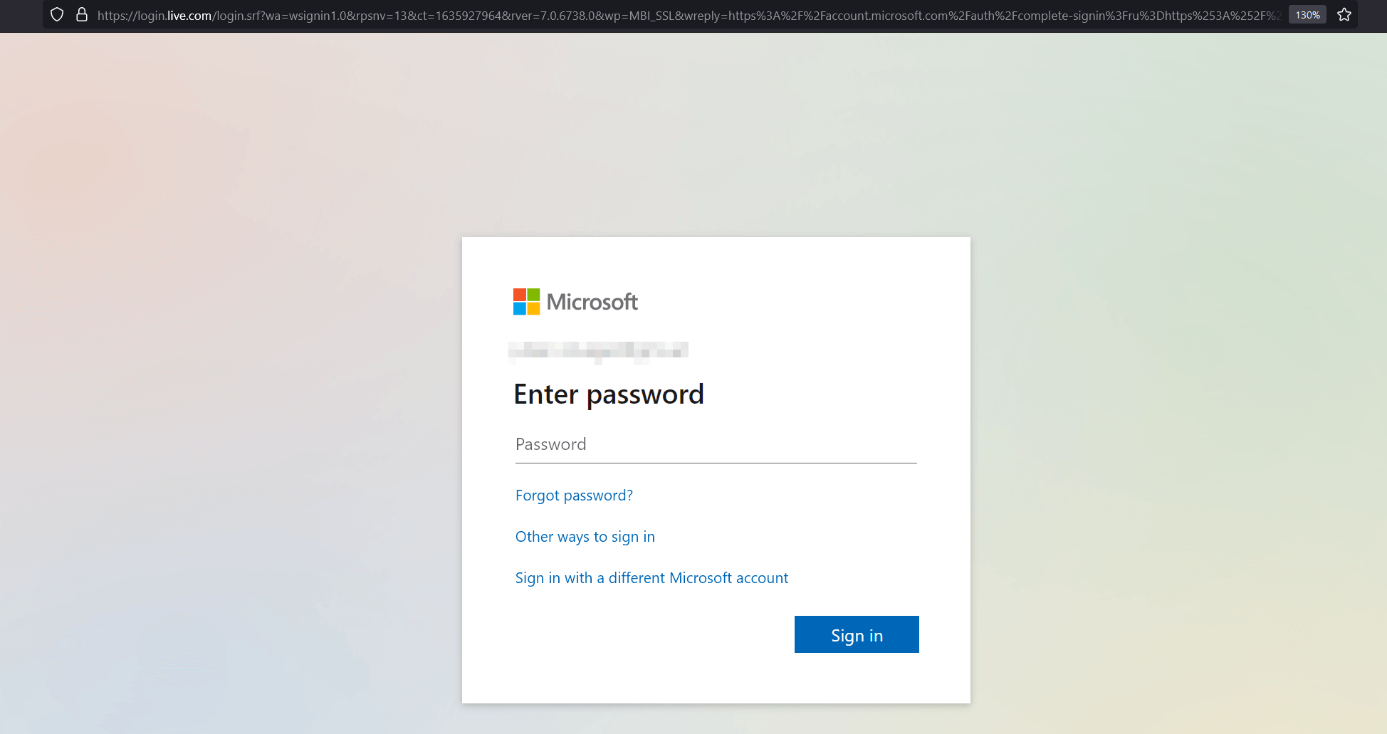 Pagina di login per la gestione dell’account Microsoft