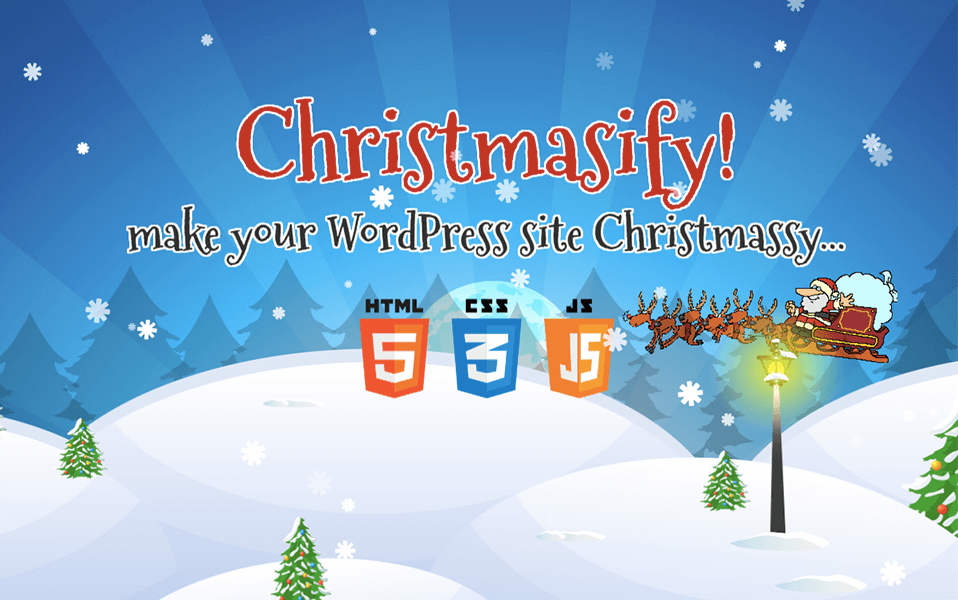Screenshot di un sito web WordPress con decorazioni dei plugin Christmasify! e Christmas Panda