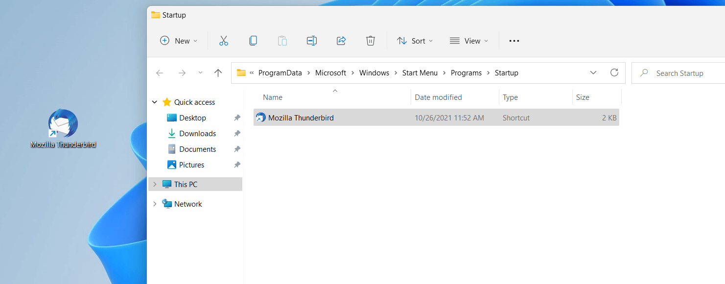 Collegamento nella cartella di esecuzione automatica di Windows 11 specifica dell’utente
