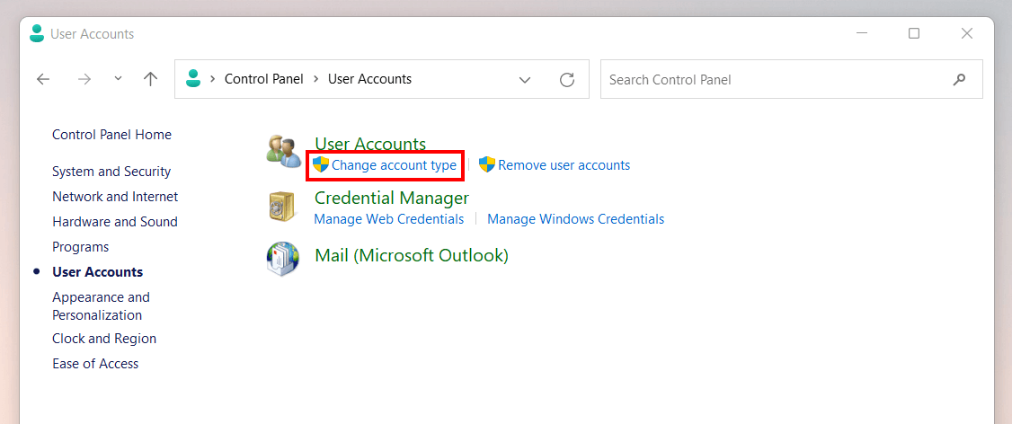 Categoria “Account utente“ in Windows 11