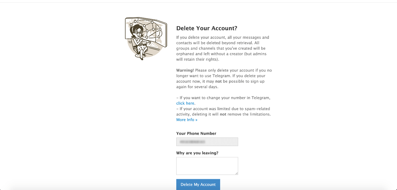 Nel browser: cancellare l’account dal sito di Telegram