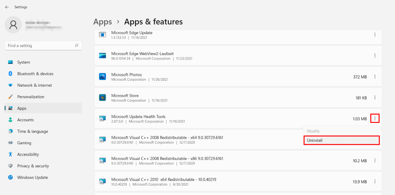 Windows 11: il menu “App e funzionalità” con l’elenco dei programmi installati