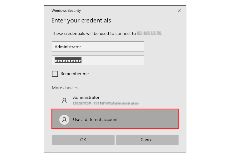 Accesso remoto Windows: inserimento delle credenziali