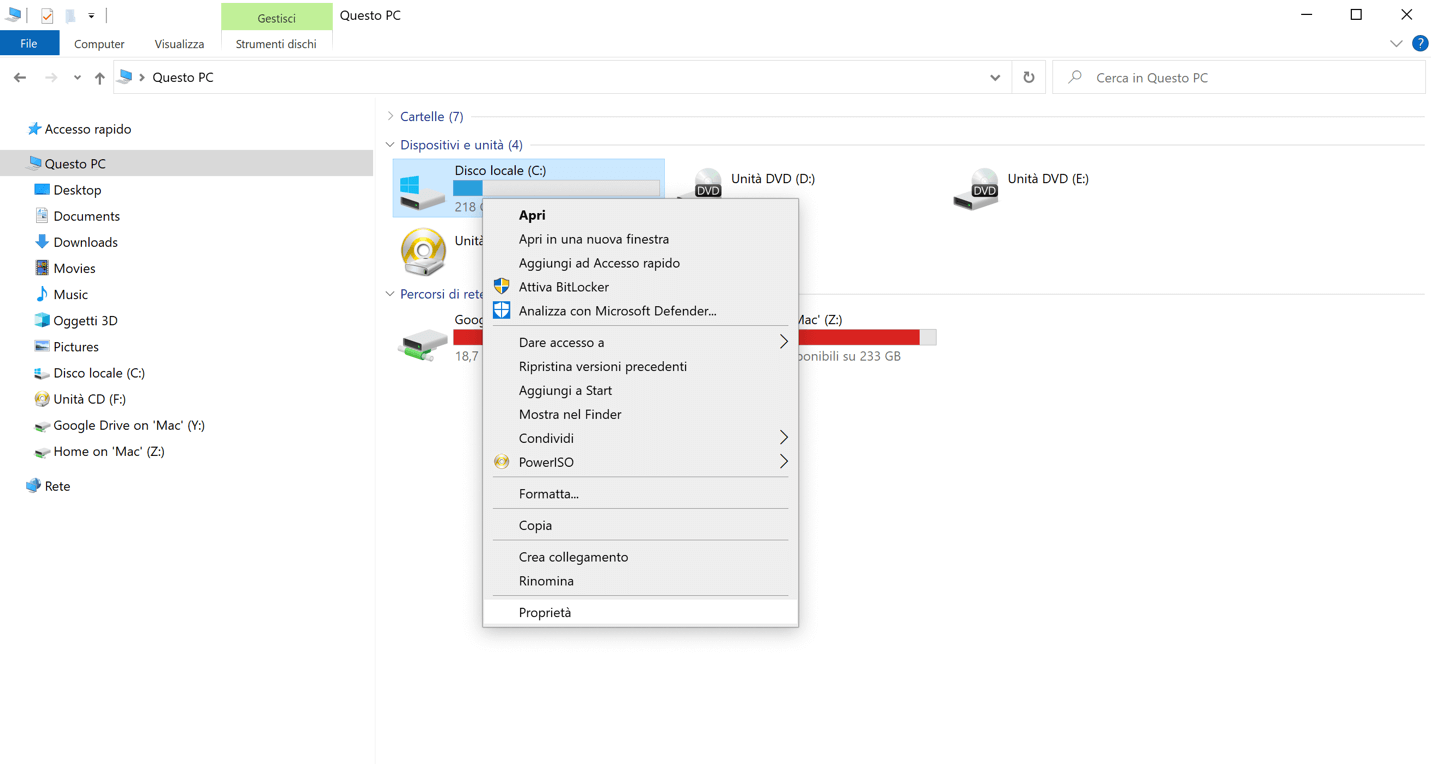 Windows 10: menu di scelta rapida in Esplora file