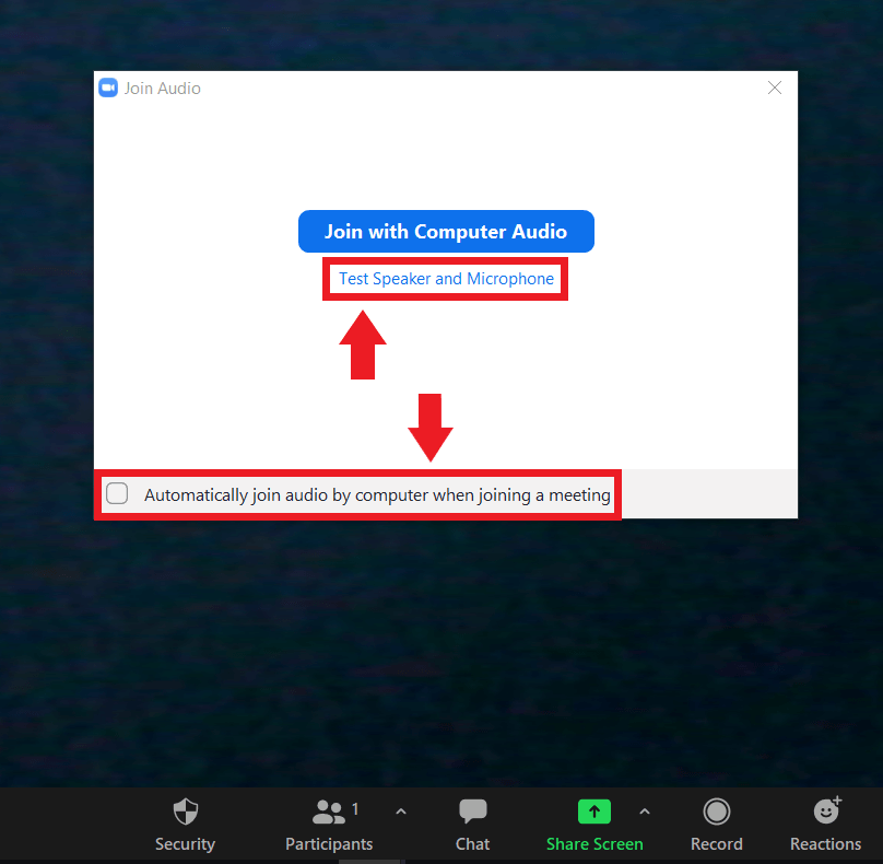 Se la connessione all’audio del computer è disattivata, Zoom richiede l’accesso ai dispositivi audio