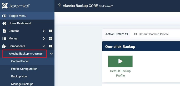 Akeeba Backup nel back end di Joomla
