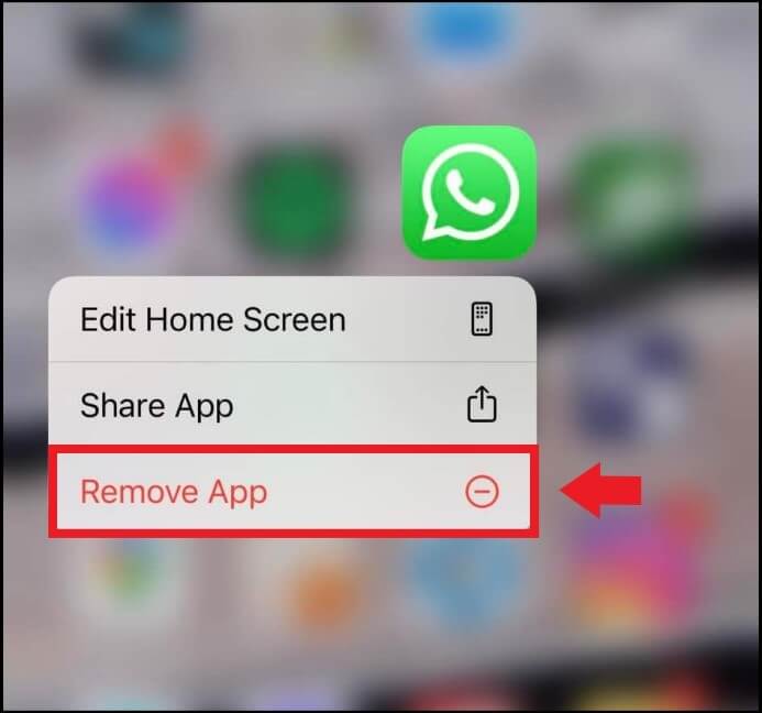 Menu dell’app per disinstallare WhatsApp sulla schermata principale