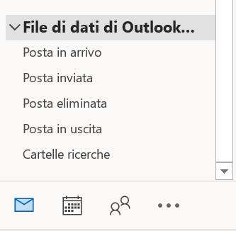 Archivio .pst aperto su Outlook nell’elenco riassuntivo sulla sinistra
