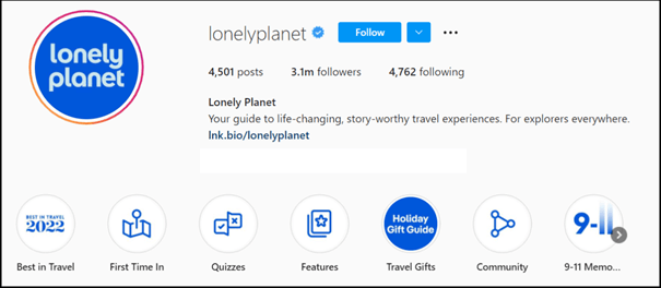 Biografia su Instagram di Lonely Planet