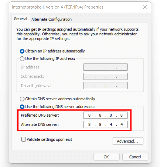 Modifica dell’indirizzo del server DNS su Windows 11