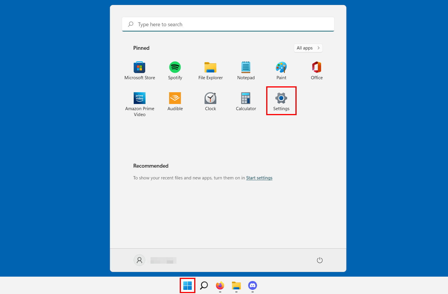 Pulsante impostazioni nel menu di Windows 11