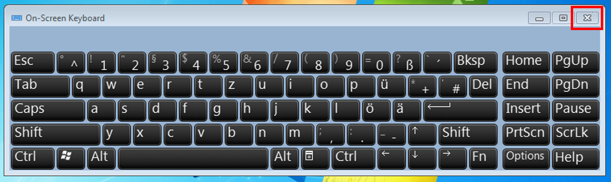 Chiudete la tastiera cliccando sulla “x” in alto a destra della tastiera
