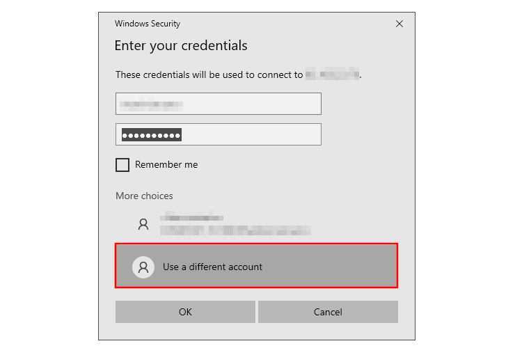 Connessione remota di Windows: inserire le credenziali