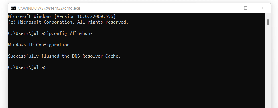 DNS flush tramite “ipconfig /flushdns” su Windows 11