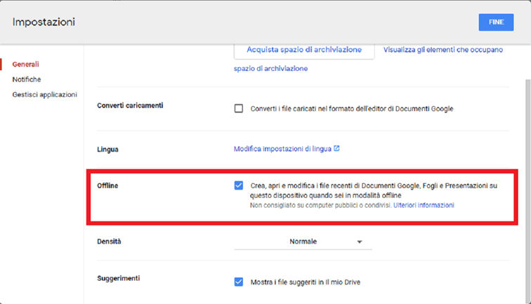 Google Drive: attivare la funzione “Offline”