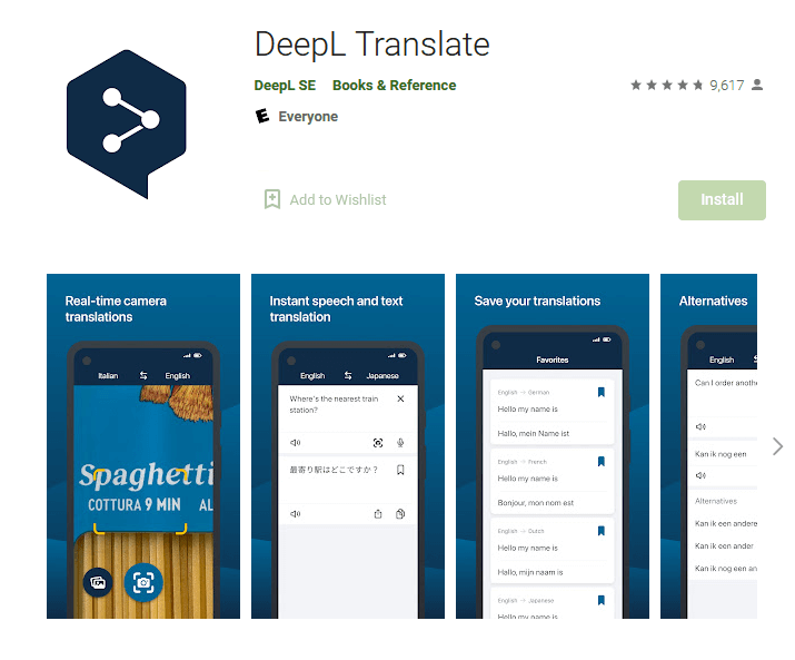 DeepL Traduttore su Google Play Store