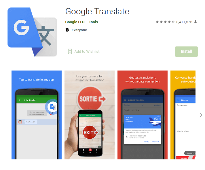 Google Traduttore su Google Play Store
