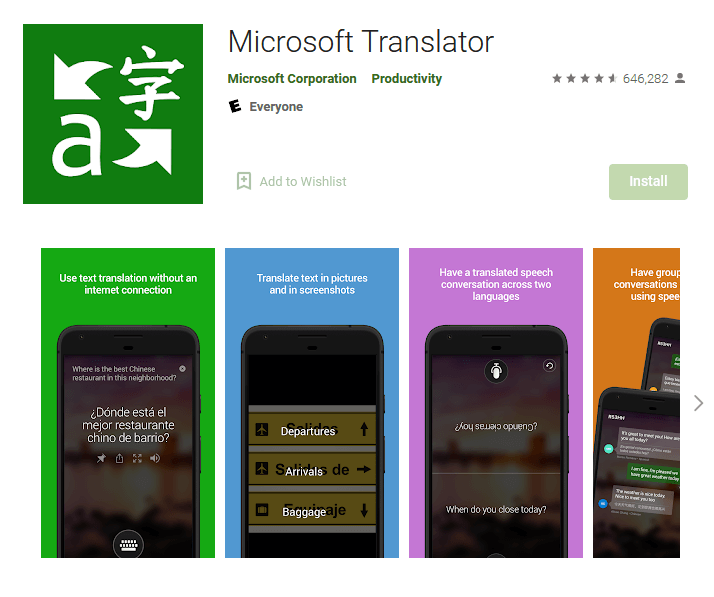 Microsoft Traduttore su Google Play Store