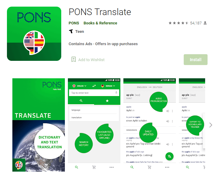 Traduttore PONS su Google Play Store
