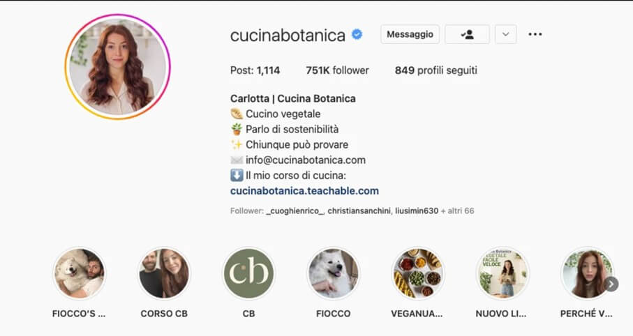 Esempio di biografia su Instagram: cucinabotanica
