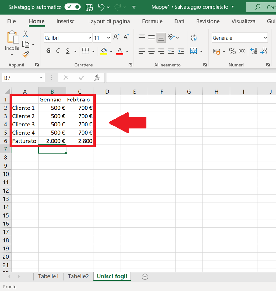 Ora vedrete i dati uniti dalle tabelle di Excel nella nuova tabella