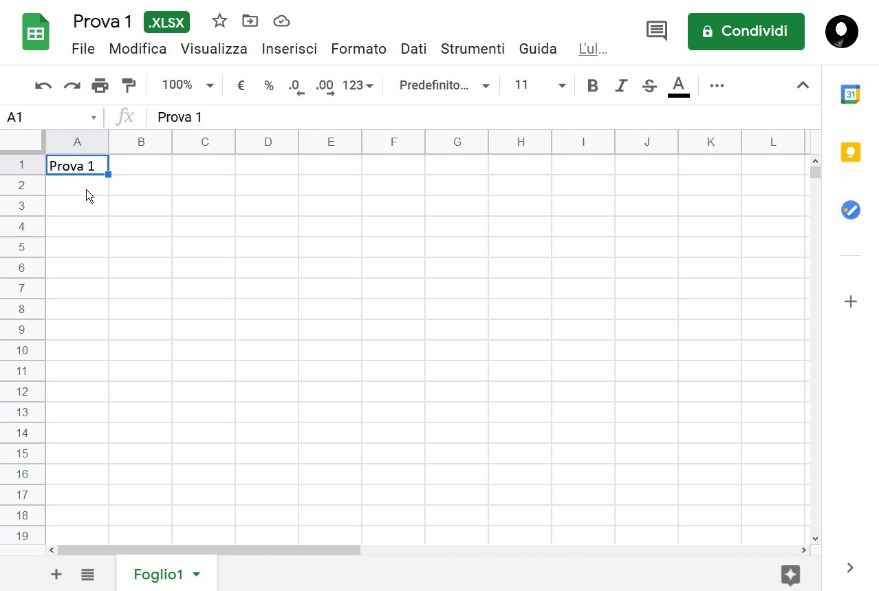 File Excel aperto in Fogli Google (Sheets)