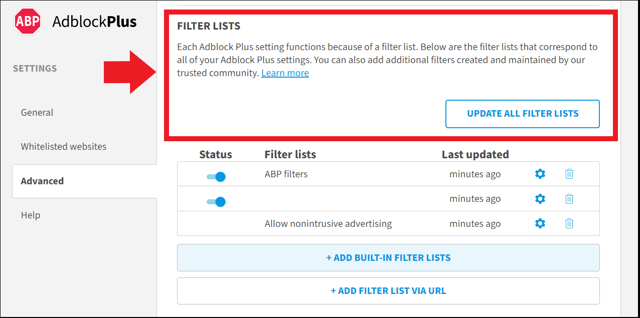 Liste di filtri per la pubblicità da bloccare con Adblock Plus