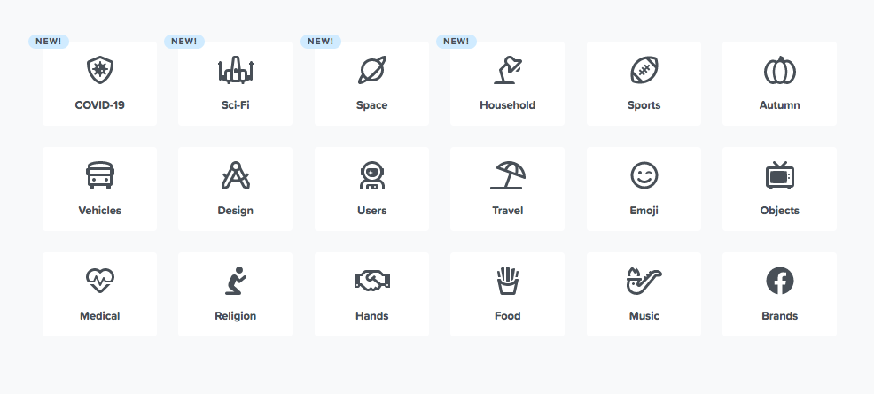 Estratto del sito web “Font Awesome” con le categorie delle icone