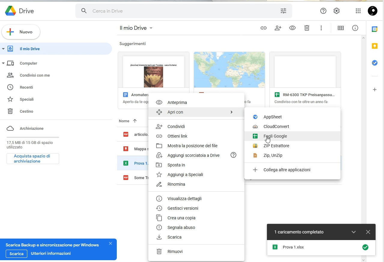 Google Drive: opzioni per i file caricati