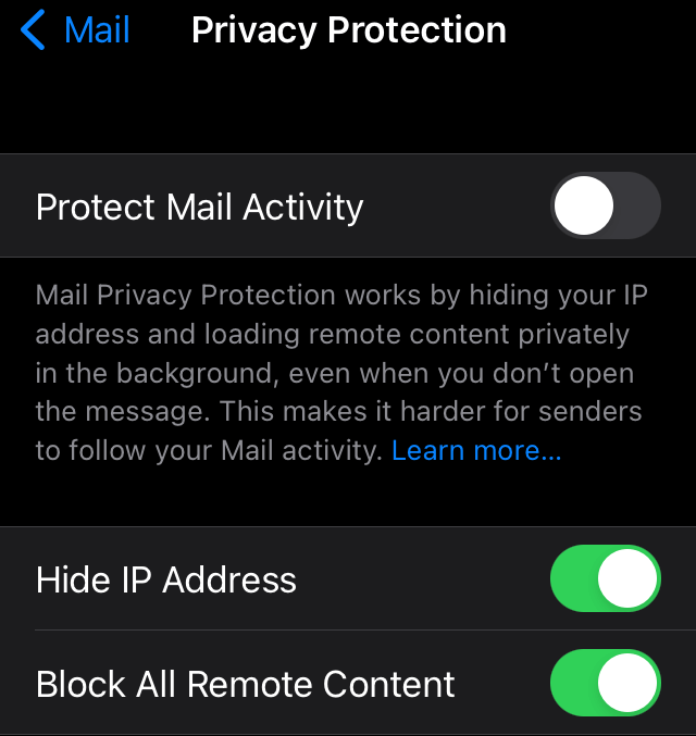 Impostazioni dell’iPhone per la protezione della privacy di Mail