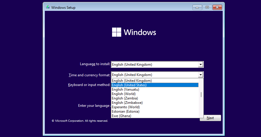 Installare Windows 11: impostazioni della lingua