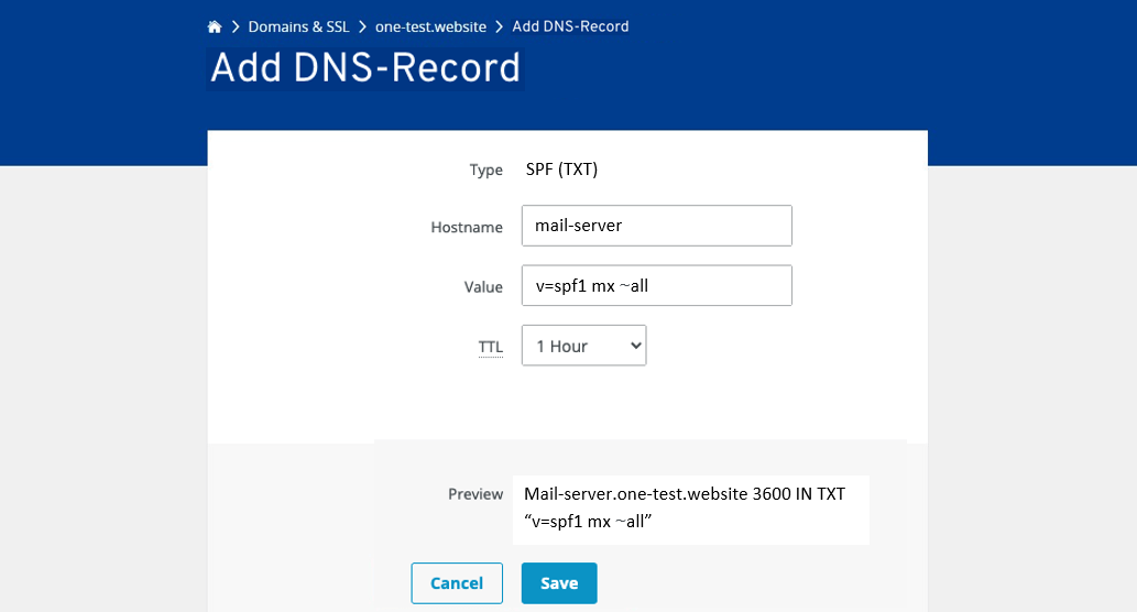 Cloud Panel di IONOS in inglese: aggiungere record DNS