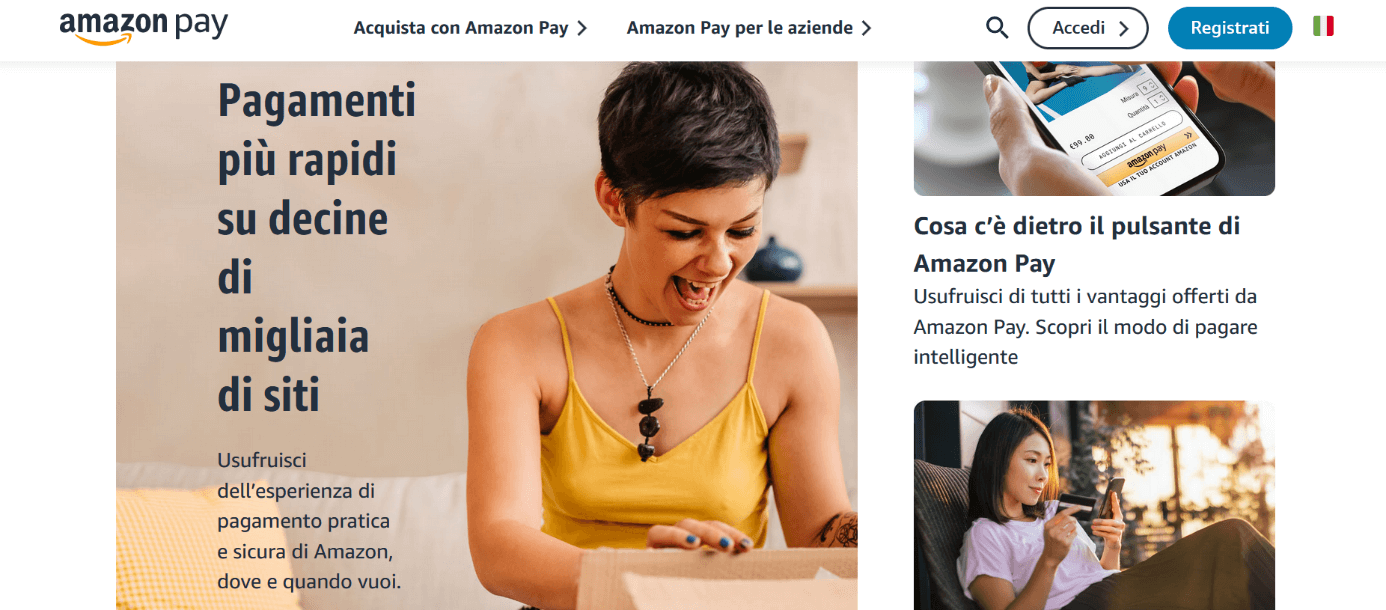 Pagina iniziale di Amazon Pay in italiano