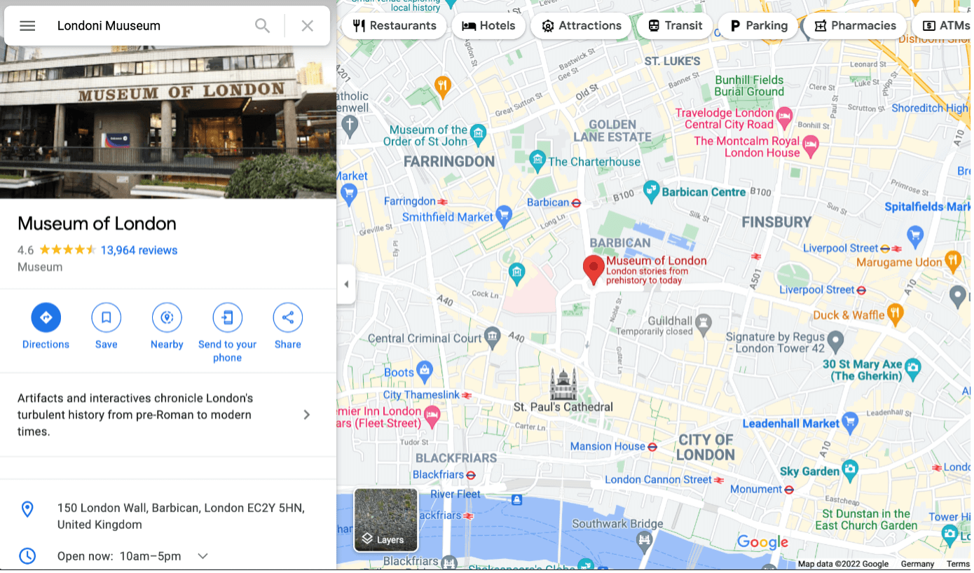 Screenshot di una mappa su Google Maps