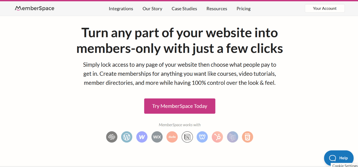 Screenshot del sito web di MemberSpace