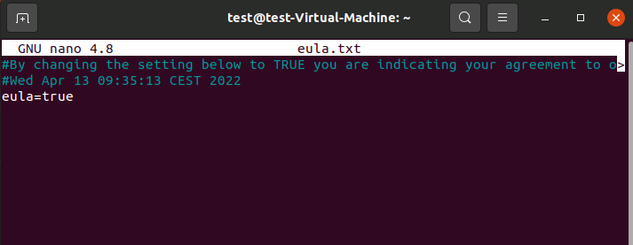 Server Minecraft EULA: conferma nel terminale Ubuntu