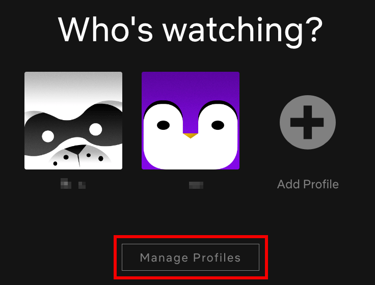 Screenshot della versione browser di Netflix con l’opzione “Gestisci i profili”