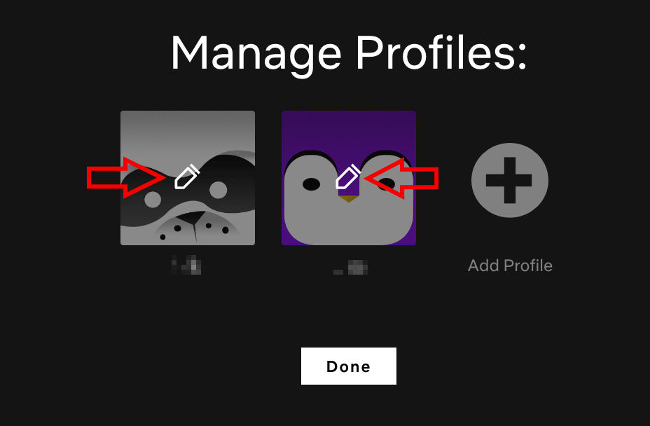 Screenshot della versione browser di Netflix con opzioni di gestione per i profili