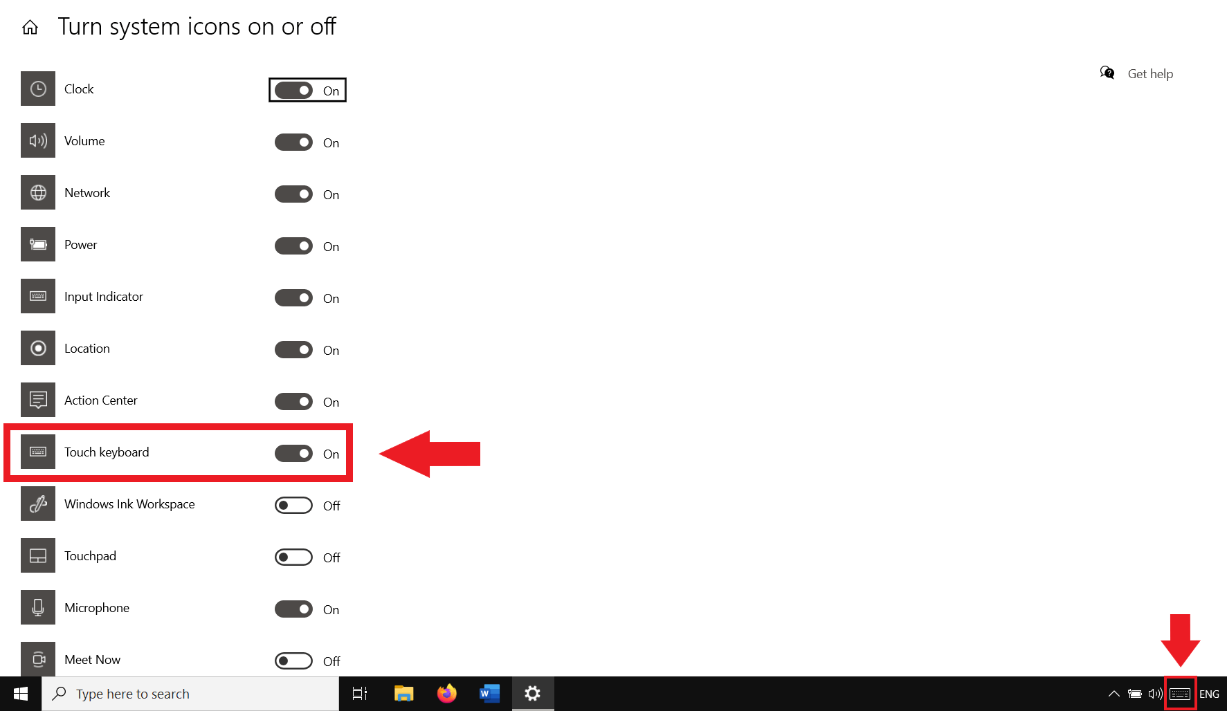 All’impostazione del cursore su “Attivato”, viene creata l’icona della tastiera virtuale nella barra delle applicazioni