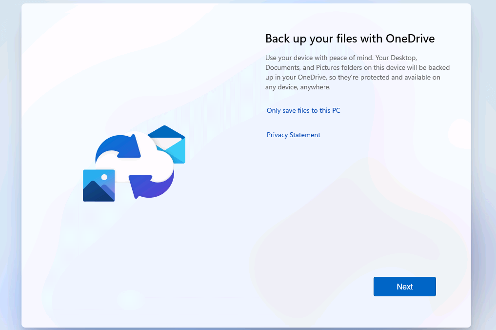 Impostazione di OneDrive durante l’installazione di Windows 11