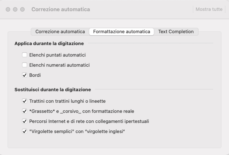 Outlook per Mac: opzioni di formattazione automatica
