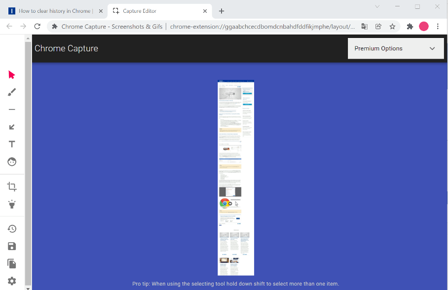 Screenshot dell’editor di Chrome Capture