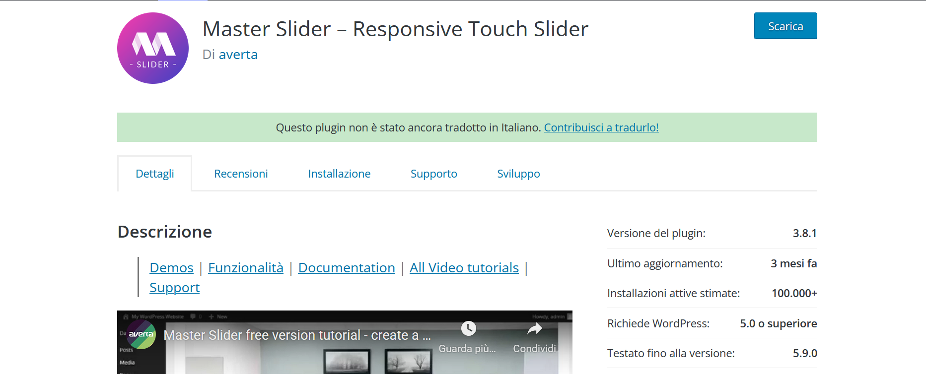 Screenshot del plugin Master Slider di WordPress
