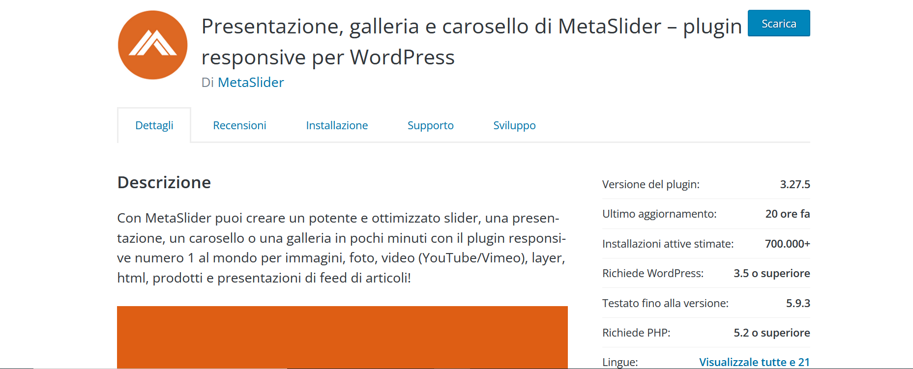 Screenshot del plugin MetaSlider di WordPress
