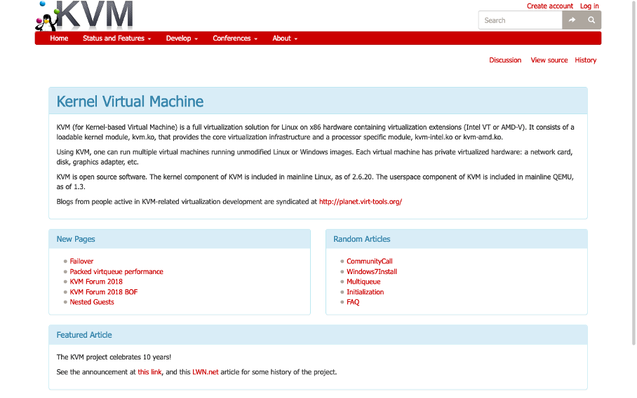 Schermata del sito di KVM