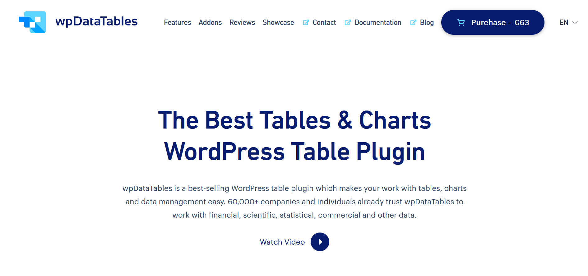 Screenshot del sito web del plugin per tabelle “wpDataTables”